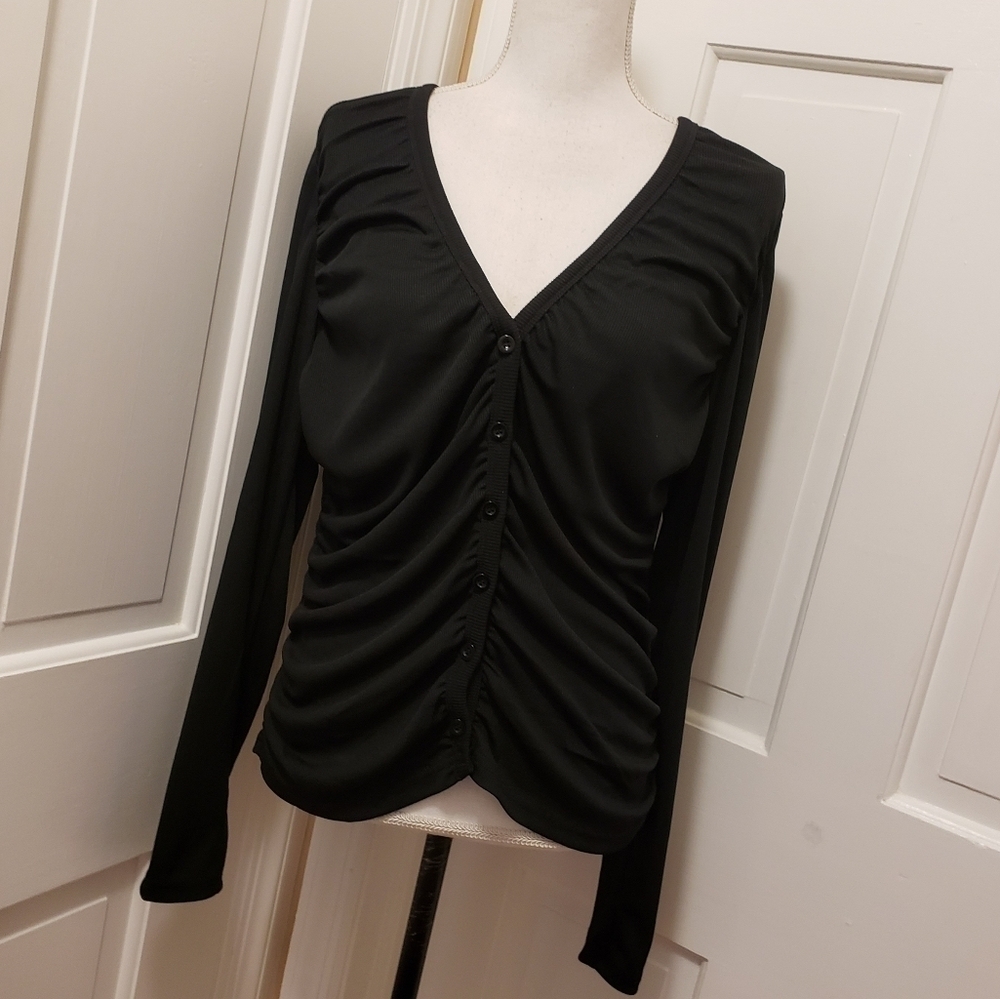 NWT Heatherly Yasmina Ruche Detail Knit Top Black, Size XXL
